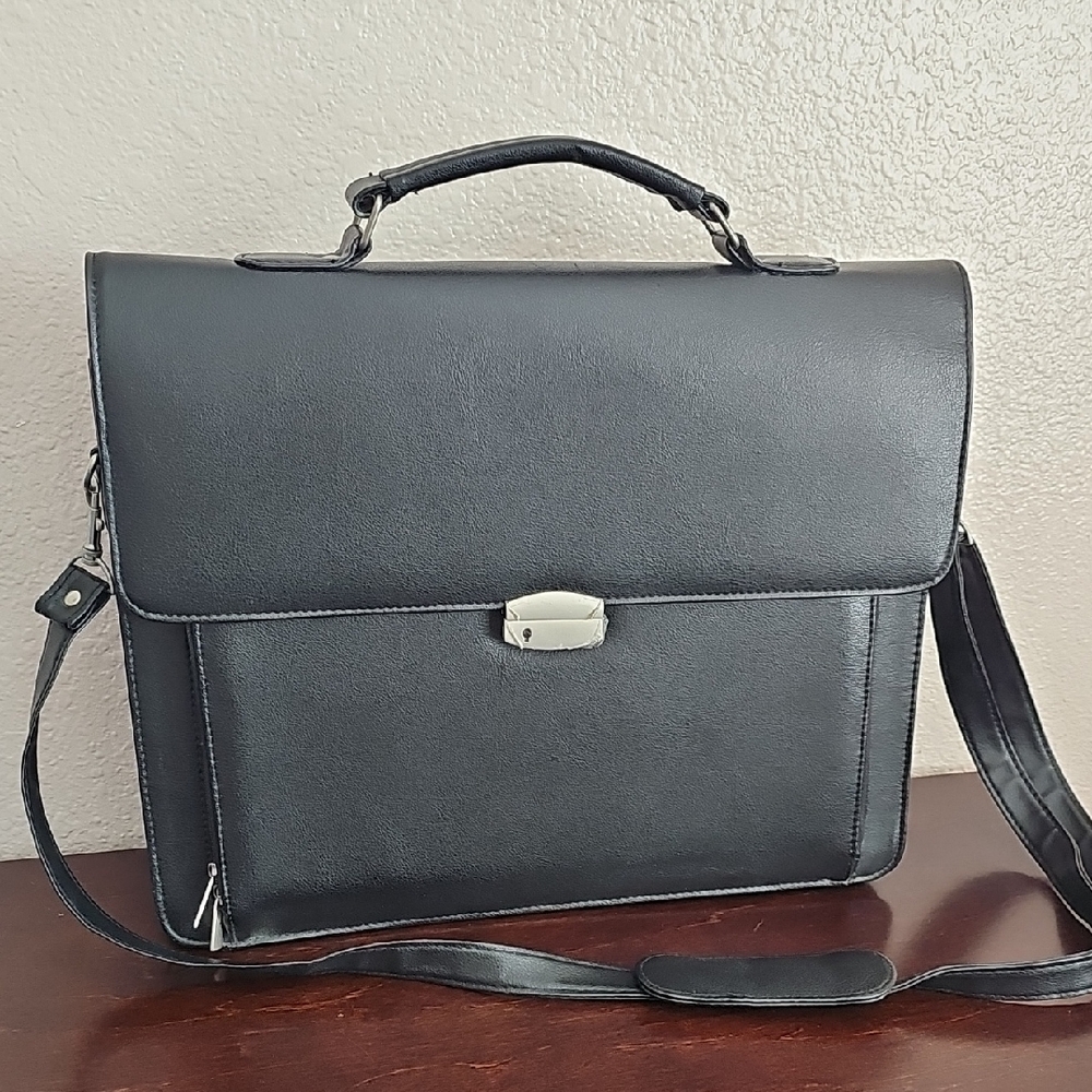 Classic Black Faux Leather Men's Brief Case